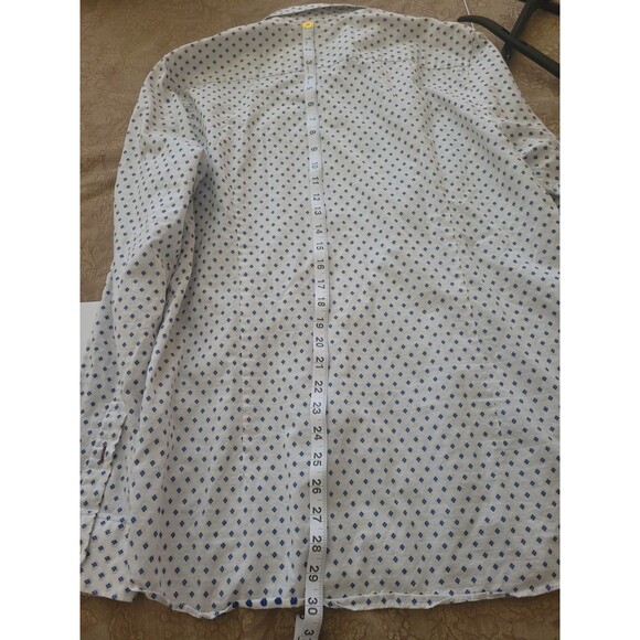 Ted Baker Men Cream Blue Diamond Pattern Dress Shirt Size 5 100% Cotton Portugal - Picture 8 of 11